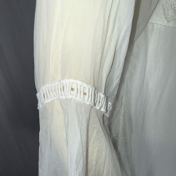 Made in Italy 100% Silk Lace Boho Blouse Sheer Bell Sleeve Peasant Top Romantic - Picture 5 of 15